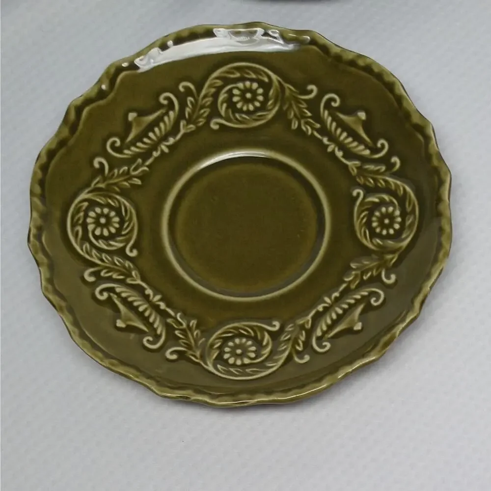 Canonsburg Regency Green Saucers Set of 4 Vintage Ironstone Olive Plates
